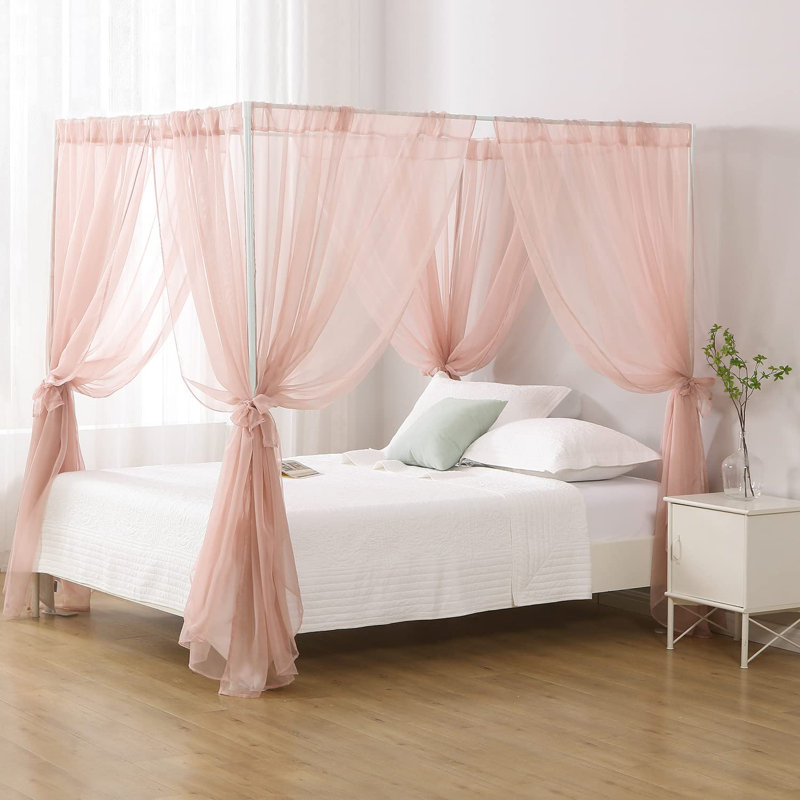 Rideaux de lit à baldaquin pour grand lit, baldaquin de lit Princess pour chambre de fille, écharpe de lit à baldaquin adultes (rose poudré)