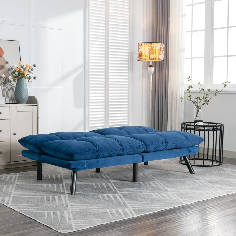 Lit moderne 2 places bleu marine, accoudoirs réglables, petit lit d'appoint avec pièces, tissu d'ameublement doux et rembourré