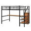 Lit mezzanine double avec bureau et escalier de rangement, lit mezzanine en métal avec lumières DEL et petite armoire-667526190