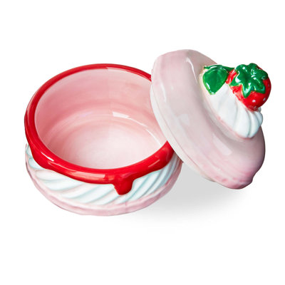 Plat rose en macaron - plateau décoratif en céramique pour Noël, 2,75 po x 2,75 po x 2,75 po, facile à nettoyer
