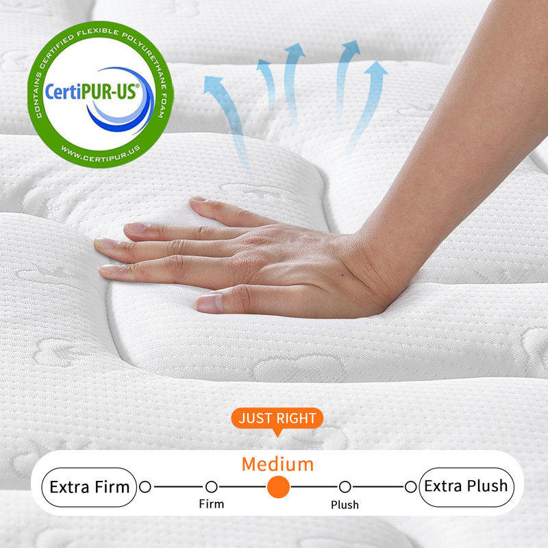Matelas hybride moyen en mousse à mémoire de forme dans une boîte avec mousse certifiée CertiPUR-US, Lit double, 10"