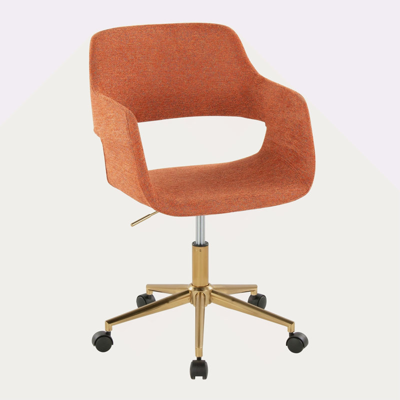 Chaise de travail contemporaine en métal et tissu, Orange, Doré