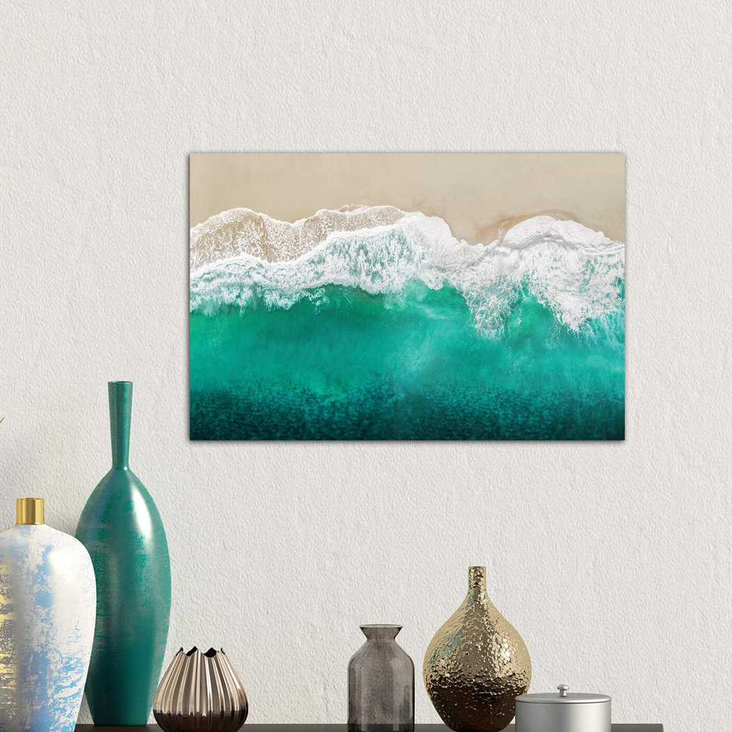 Teal Ocean Waves From Above I by Maggie Olsen - Wrapped Canvas Print