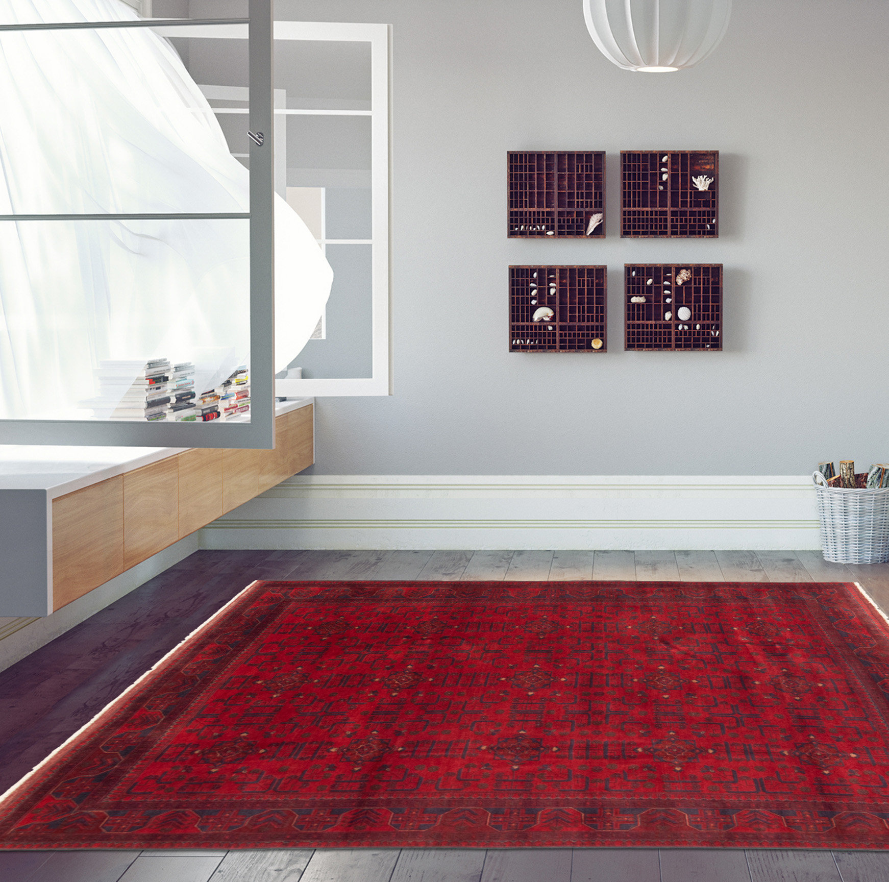 Isabelline Maleaha Esari Dark Red Rug 6'7