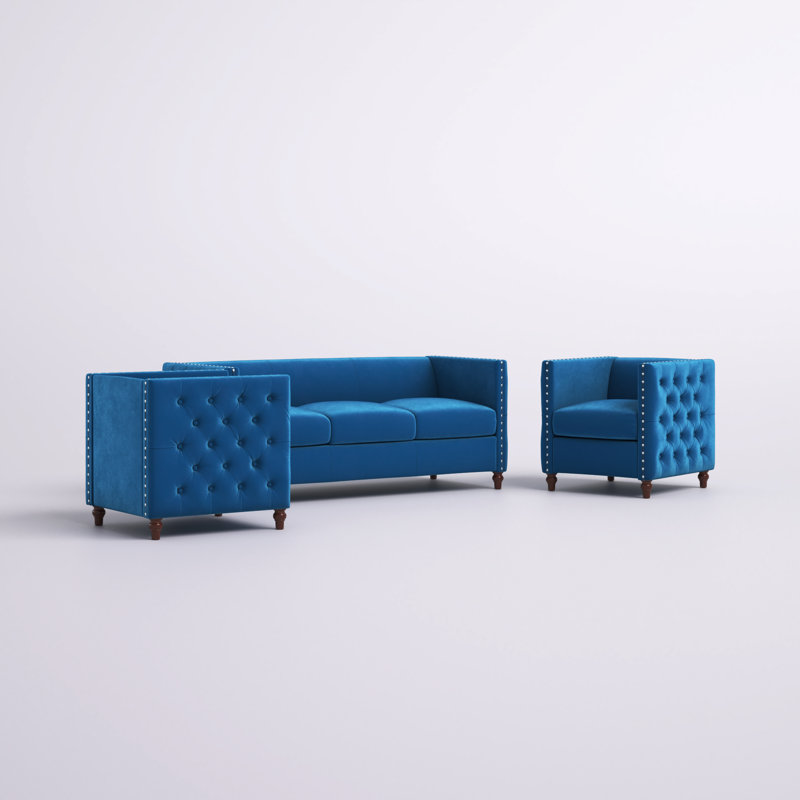 Ensemble de salon 3 velours Shawn Shawn, Velours bleu
