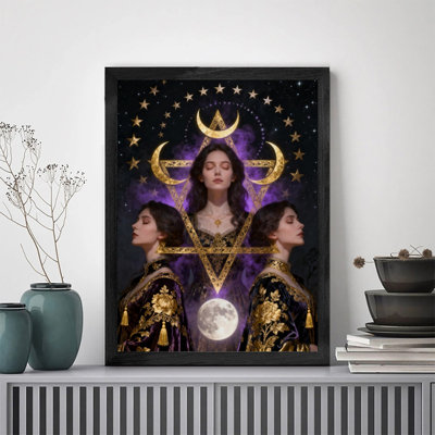 Art mural encadré noir, déesse de la lune rétro, impression de cadre mystique gothique céleste