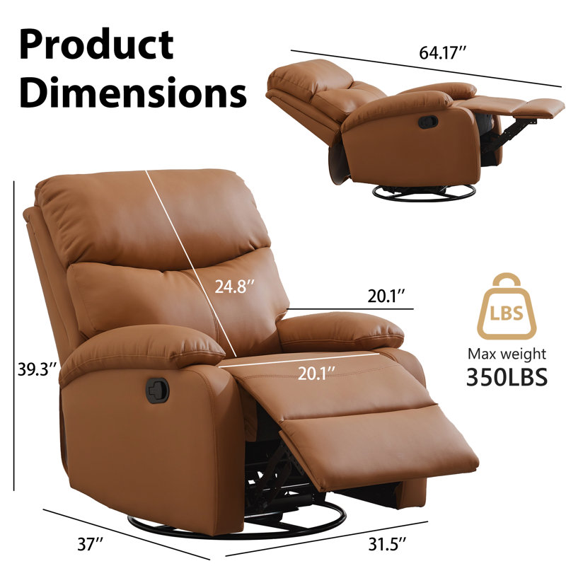 Abdou  Fraher Top Grain Genuine Leather Recliner, Small Swivel Rocker Recliner Chair,manual Recliner Chair For Living Room, Bedroom, Home Theater,rv