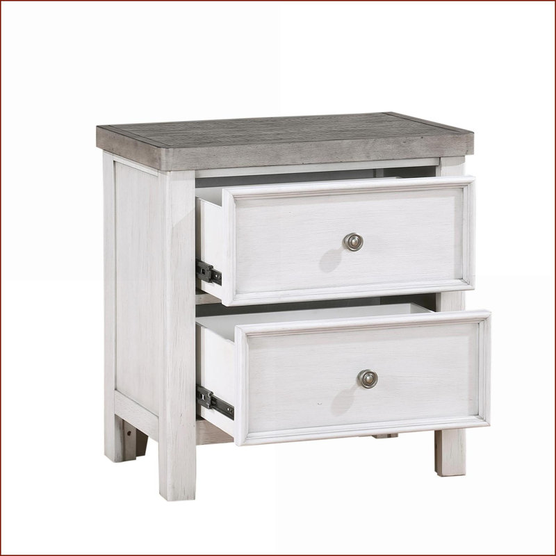 Table de chevet classique à 2 tiroirs en bois, blanc et gris - sans assemblage