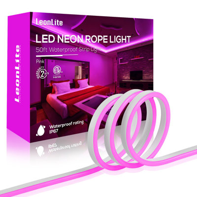 50FT LED Rope Lights Outdoor, IP67 Waterproof, AC 120V LED Strip Lights, UL Plug&Play
