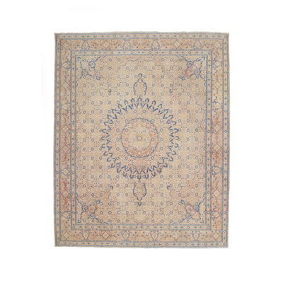 Tapis beige en laine unique des années 70 de 6 pi 6 po x 8 pi 3 po Oushak