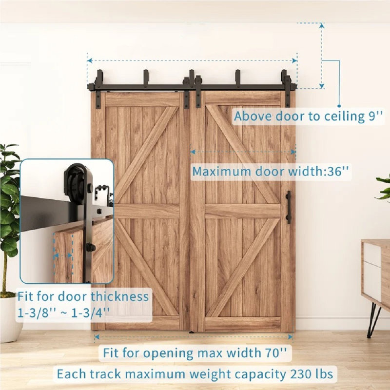 Black Double Bypass Sliding Barn Door Hardware Kit