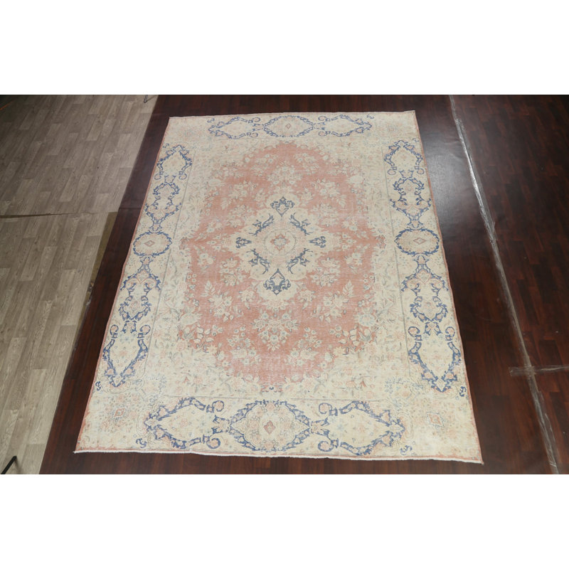 Tapis rectangulaire en laine noué à la main de conception unique 9 pi 9 po x 12 pi 7 po Naquisha