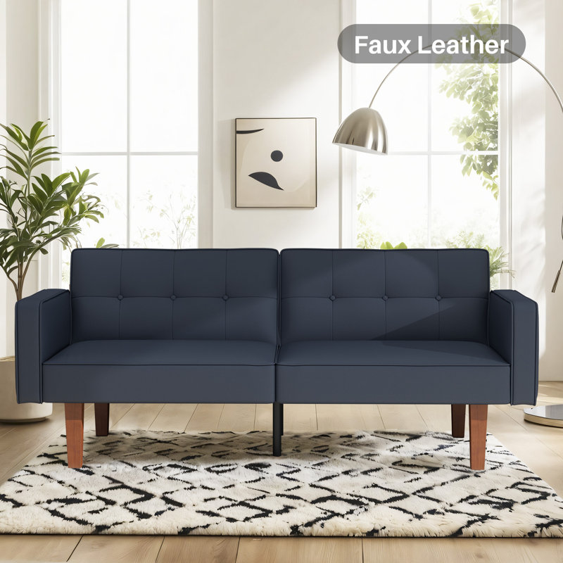 Canapé-lit futon convertible Besharat, canapé-lit en simili-cuir pour le salon, Vert