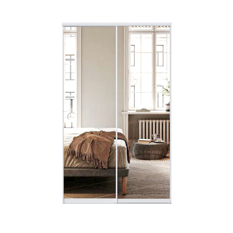 80"H Aluminum Frame 1 Lite Tempered Mirrored Sliding Closet Doors with Installation Hardware Kit, 48" x 80"