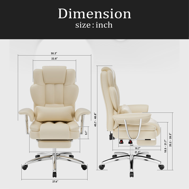 Office Chair, Big And Tall Executive Office Chair With Footrest, Leather Computer Chair, Ergonomic Reclining Chair High Back, Large Home Office Chair