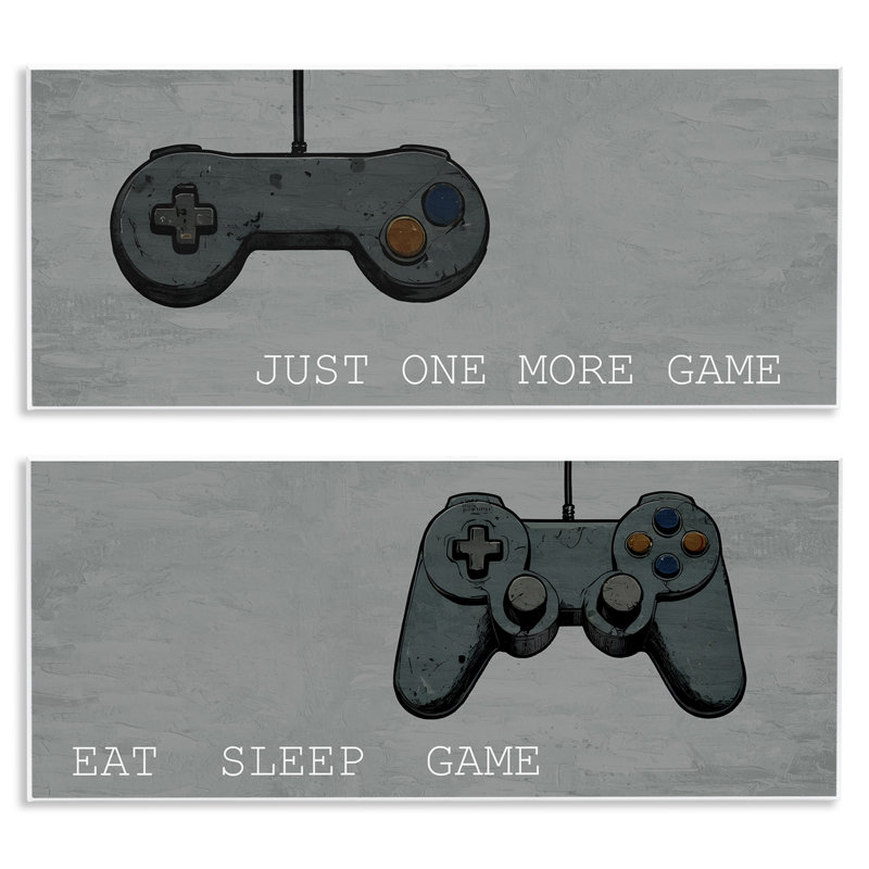 Ensemble de 2 plaques murales Gamer phrases sur gris, design par Kim Allen