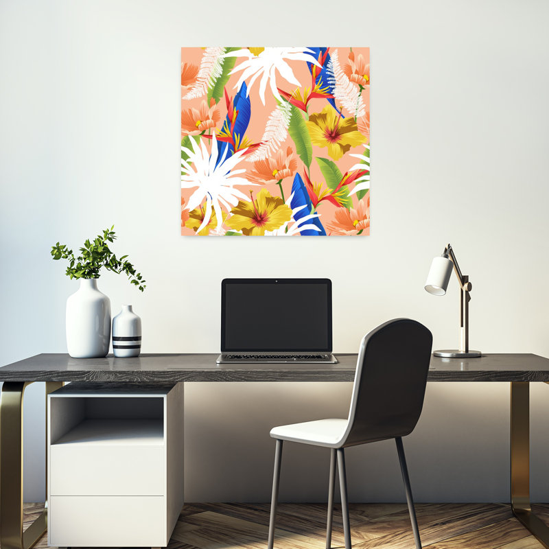 Art contemporain, palmier abstrait, art tropical, H 18 po x l 18 po