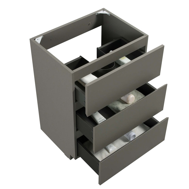 Stylish Storage Cabinet For Bathroom, Floor Cabinet With Three Storage Drawers, Gris
