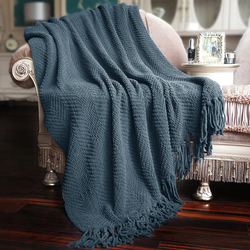 Tweed Knitted Throw Blanket, 50" x 60", Blue Wing Teal