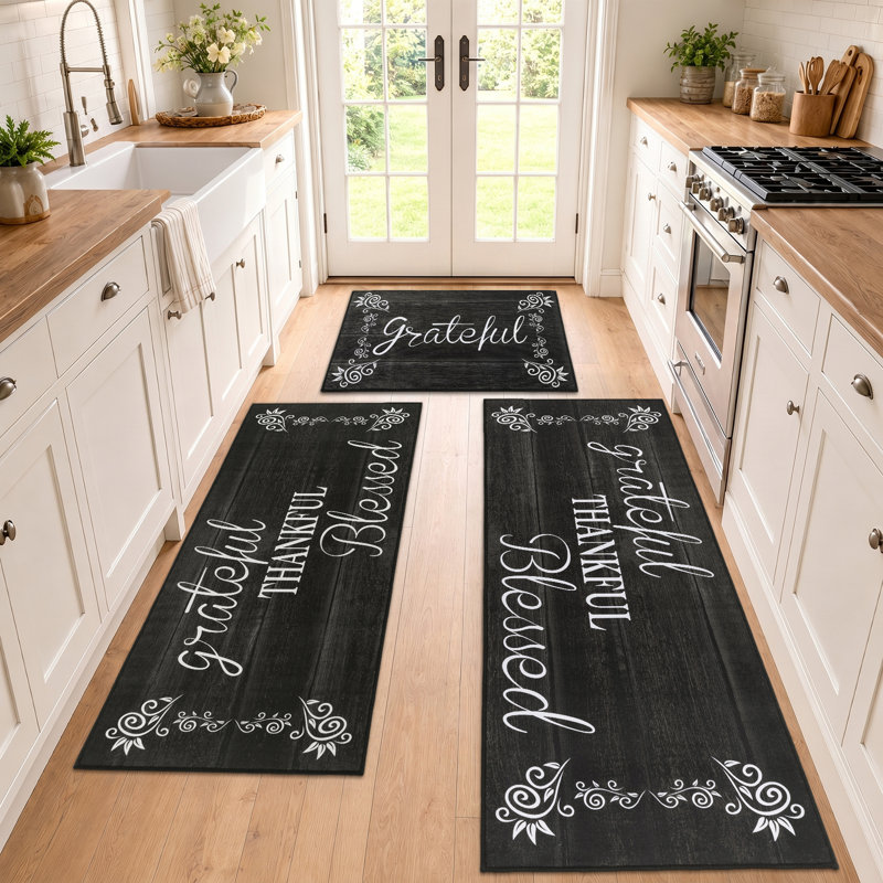 Tapis de cuisine antidérapants lavables à la machine (ensemble de 3), Black