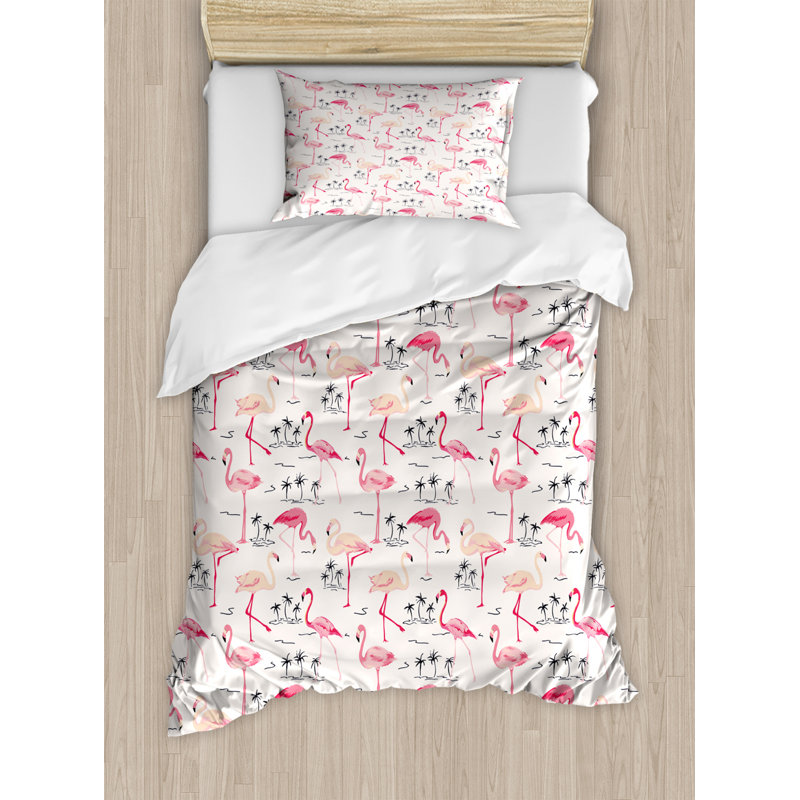 Flower Polyester Duvet Cover, Twin Duvet Cover + 1 Pillow Sham, Abstract Nature Depiction