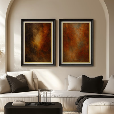 Reproduction de mur abstrait ton sur ton pour salon - ensemble de 2 reproductions d'art mural encadrées de qualité supérieure sur papier 26 po x 36 po