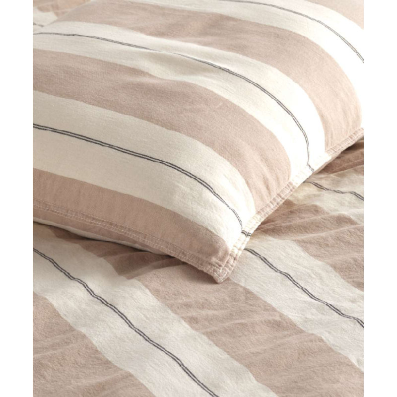 Premium Ranforce King Quilt Cover Set, 100% Cotton, Beige & Cream | Duvet Cover: 94.5 x 86.6 inches, 2 Pillowcases: 23.6 x 23.6 inches | Yarn Dyed, Garment Wash, Machine Washable at 104°F, Soft and Durable