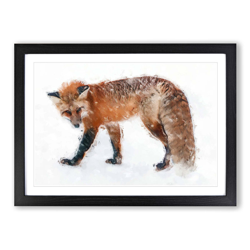 Red Fox in the Winter in Abstract - Picture Frame Painting Print on MDF, 27cm H x 36cm W x 2cm D, Black Framed