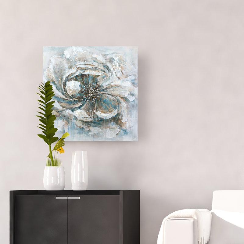 Fleur - peinture sur toile tendue, H 20 po x l 20 po x P 1,5 po