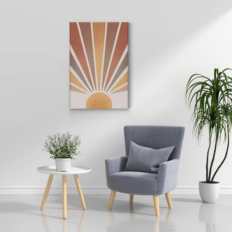 «Terracotta Retro Sunburst», art mural, impression abstraite boho H 32 po x l 24 po