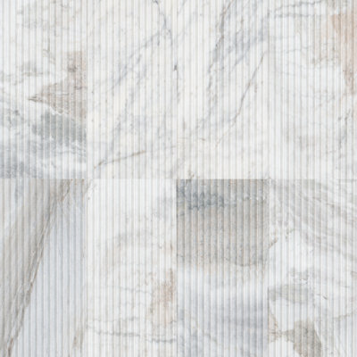 Flutelle Castella de Blanc 12 in. x 24 in. Concave Fluted Honed Marble Wall Tile