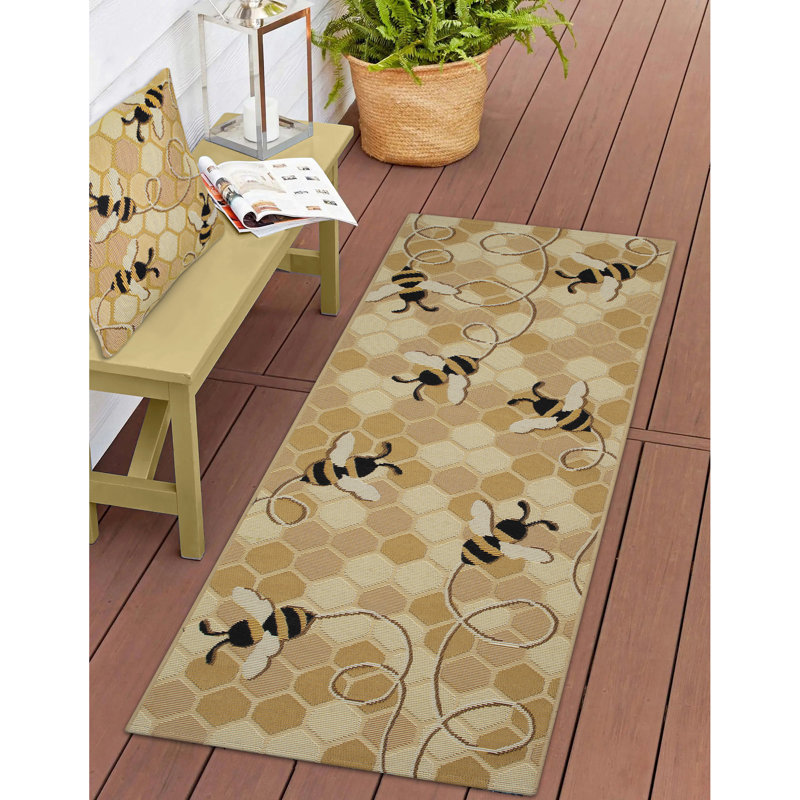 Coussin décoratif intérieur / extérieur Marina Bee Free, Beige / noir, 18 po x 18 po