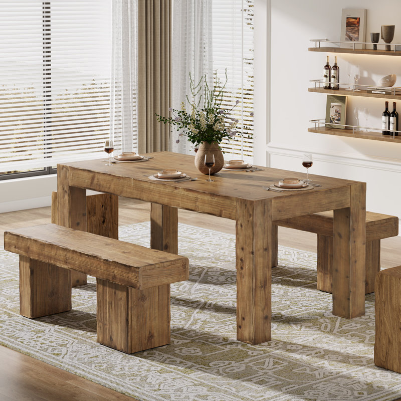 63" Solid Wood Dining Table, Rectangle Dinner Kitchen Table For 4 To 6, Brown