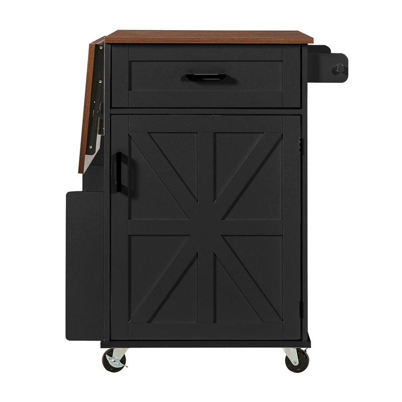 39.3" Farmhouse Kitchen Island with Drop Leaf, Black