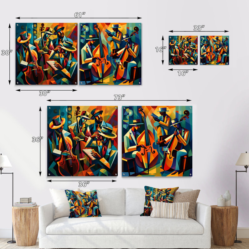 Ensemble de 2 art mural en verre Jazz Performance On Stage I - Music Jazz, H 30 po x l 61 po