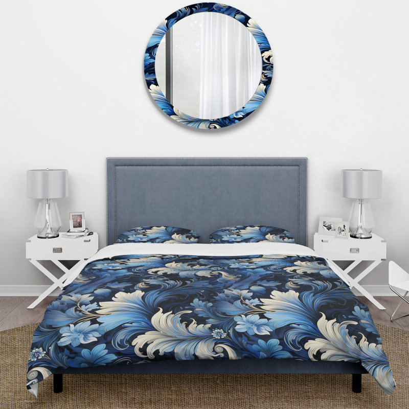 Ensemble de housse de couette motif ornemental bleu tourbillon victorien II, Housse de couette pour très grand lit et 2 très