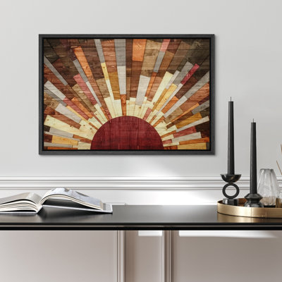 «Western Wood Effect Landscape Brown Sun Rays», impression rustique sur toile encadrée