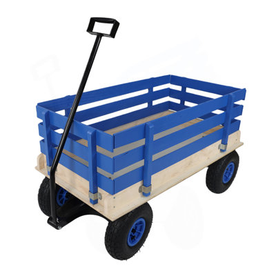 Chariot de ménage en bois bleu frais pour le transport de jouets d'enfants / chariot à outils de jardin / chariot portatif extérieur
