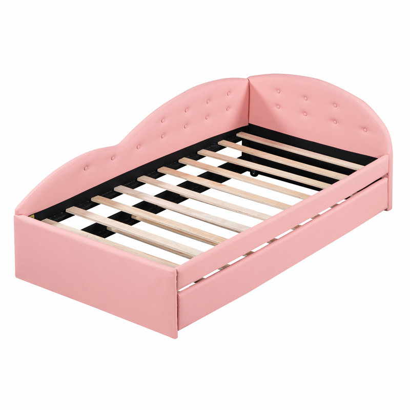 Charming Tufted Daybed with Trundle and Guardrail for Versatile Use, Pink