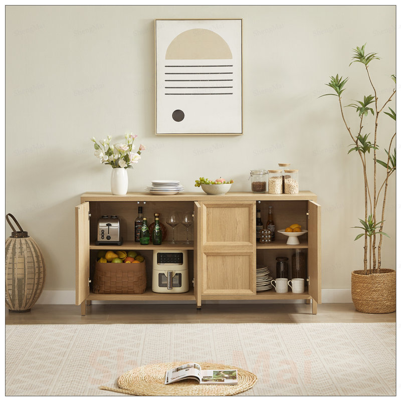 Buffet moderne scandinave avec charnières à fermeture en douceur, ouverture basculante et support mural inclinable pour le rangement dans la chambre à coucher