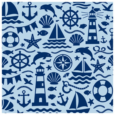 Nautical Elements Pattern Bath Mat