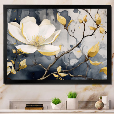 Jaune jaune, gris, magnolia, nature, élégance III - art mural sur toile florale