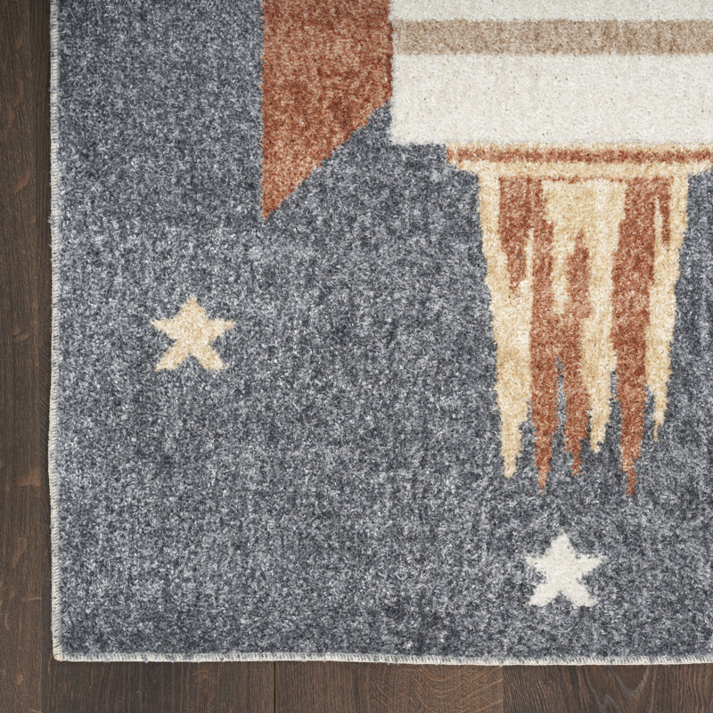 Astra Machine Washable  Graphic Sky Blue Rug, Rectangle 5'3" x 7'