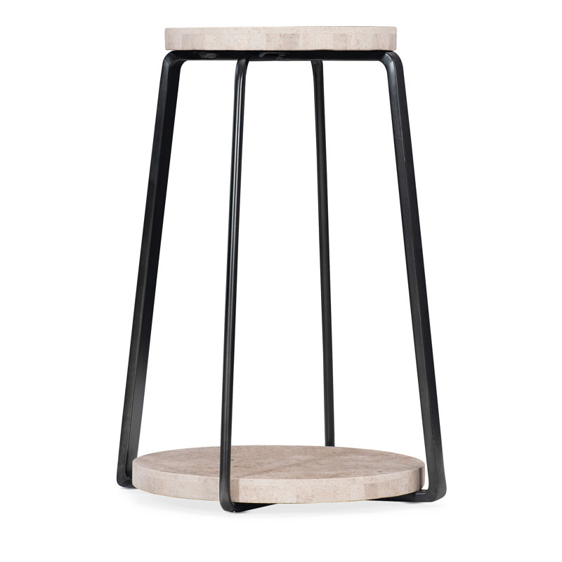 Transitional Black and White Stone Top 16" Round Accent Table