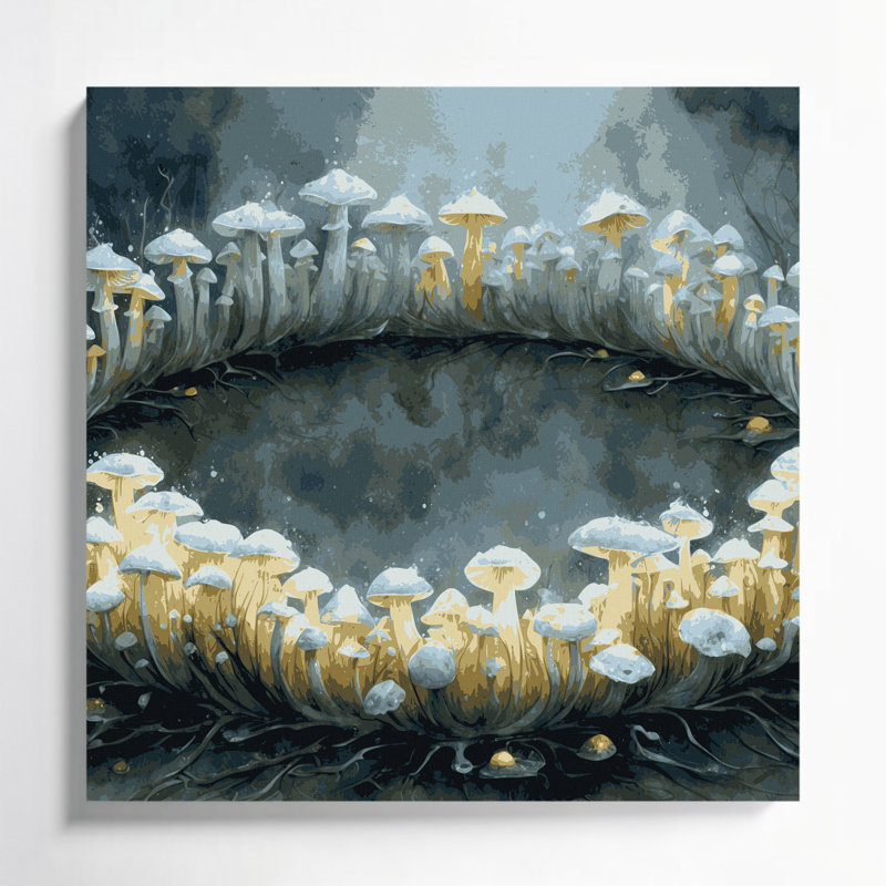 Sci Fi, anneau de fée, champignon, toile grise, art mural, H 8 po x l 8 po