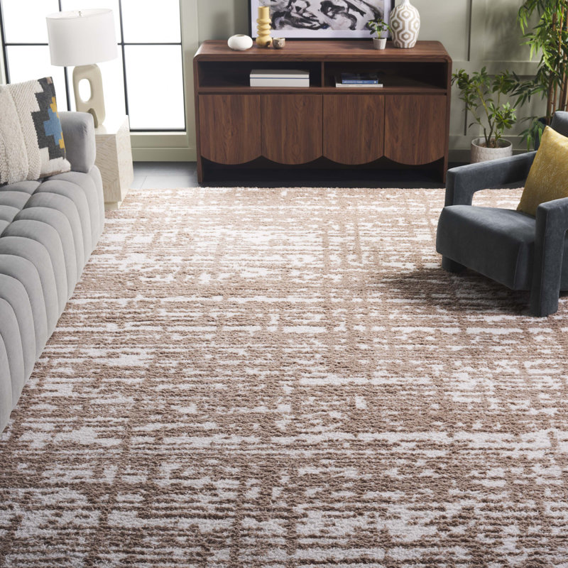 Tapis beige à poils longs en polyester Arbella, Rectangle 9 pi x 12 pi