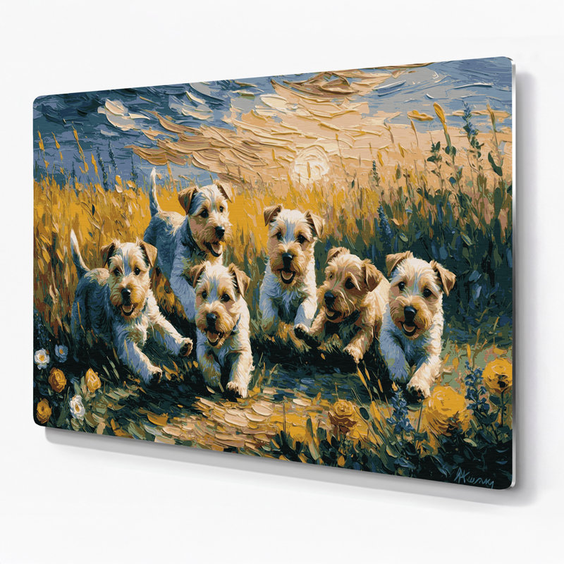 Chiens Norfolk Terrier gris, art mural en métal, H 11 po x l 14 po