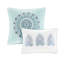 Édredon réversible en coton bleu très grand - 8 pièces, imprimé botanique avec médaillon, rembourrage, comprend des taies décoratives européennes et des coussins décoratifs réversibles, motif floral aquarelle, brodé-124915237