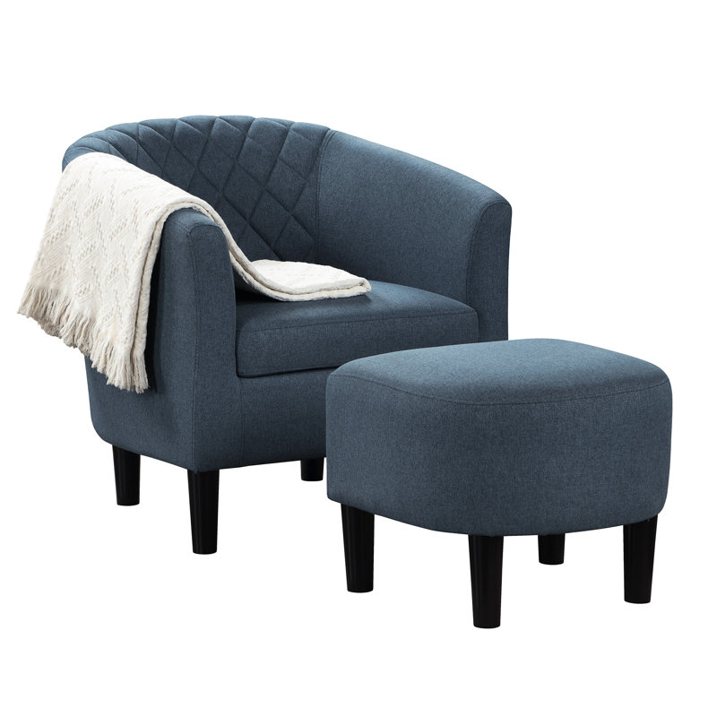 Fauteuil demi-tonneau avec repose-pieds Aricely, Tissu bleu