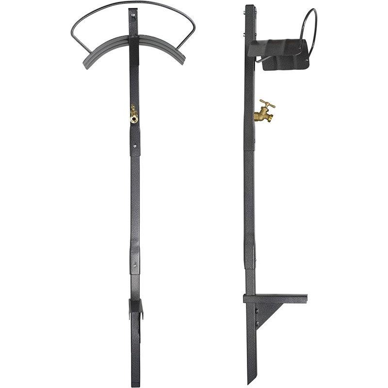 Yard Butler Silver Steel Free Standing Hose Hanger with Spigot